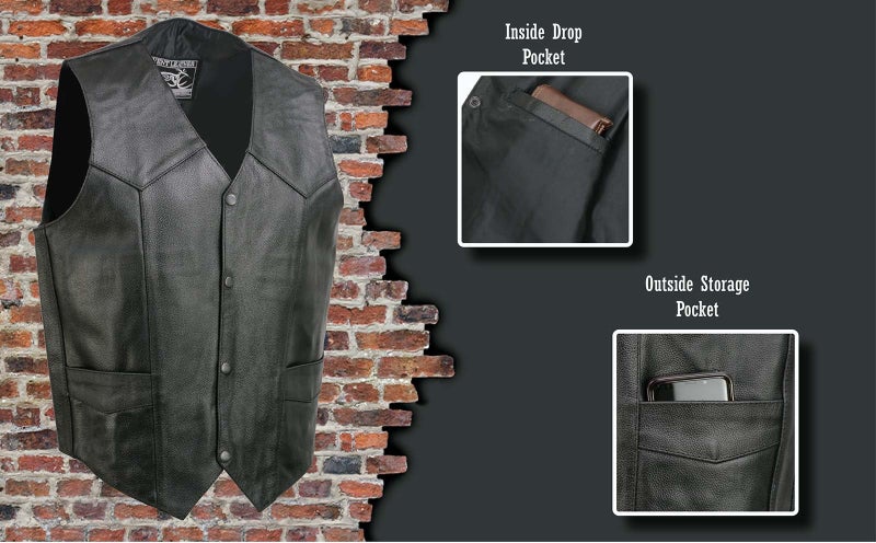 EVENT LEATHER EL5310 Black Motorcycle Leather Vest for Men - Riding Club Adult Motorcycle Vests - 6X-Large - Image 2